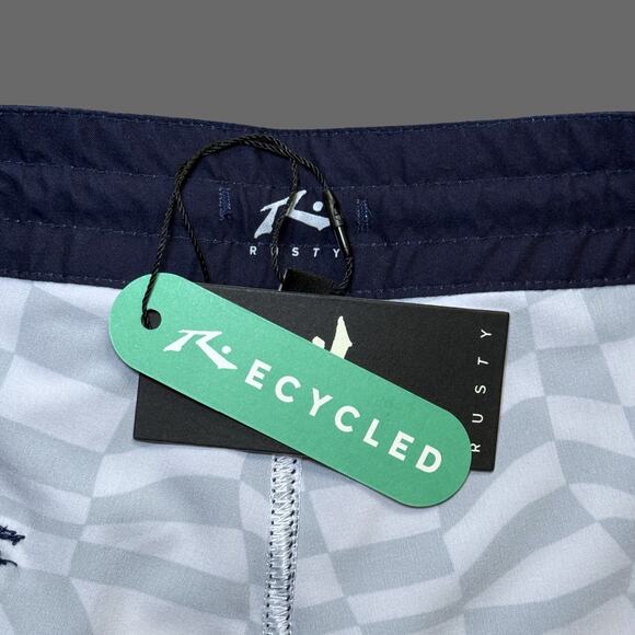 Rusty USA Warped Check Boardshorts Navy Size 32 NWT $65 MSRP - Picture 4 of 9
